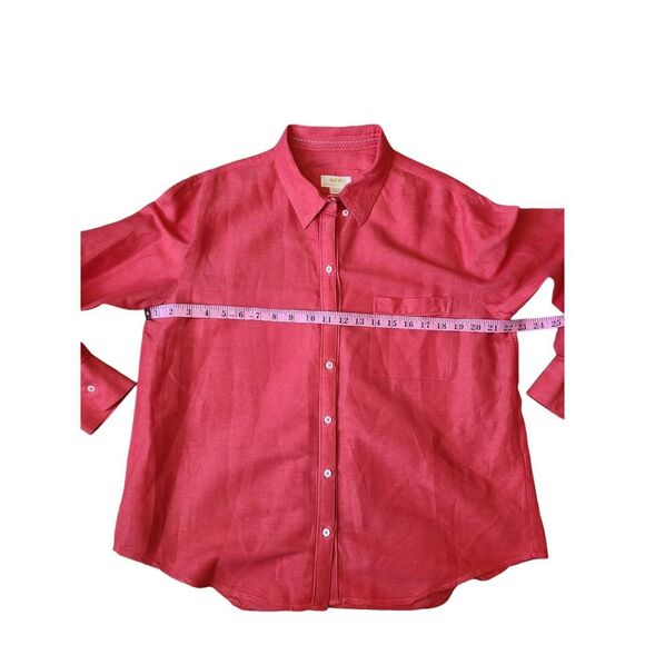 Anthropologie Maeve Red linen cotton button-down shirt. READ - Picture 4 of 7